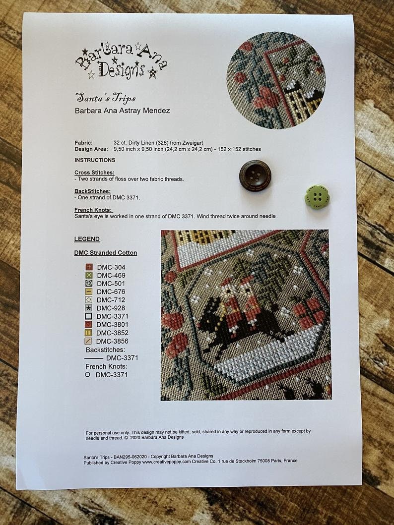 BARBARA ANA DESIGNS "Santa's Trips" Counted Cross Stitch Pattern, Animals, Farming, Fish, Church, Paper Pattern