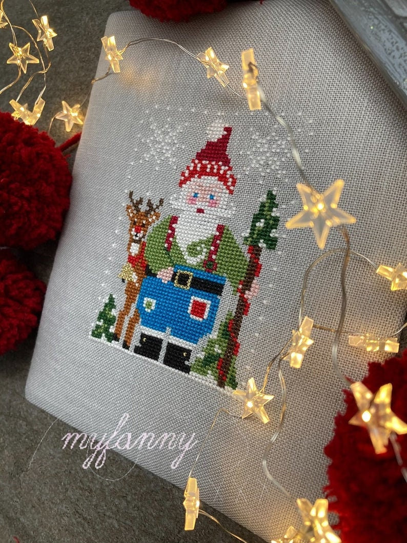 PDF INSTANT DOWNLOAD My Fanny "Santa Collection #7" Counted Cross Stitch Pattern, Christmas, Winter, Reindeer