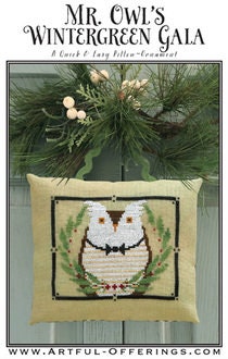 ARTFUL OFFERINGS "Mr. Owl's Wintergreen Gala" Counted Cross Stitch Pattern, Winter. Christmas, Ornament, Pattern Only