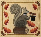ARTFUL OFFERINGS "Squirrely Acorn Banquet" Counted Cross Stitch Pattern, Autumn, Squirrel, Acorns, Top Hat, Pattern Only