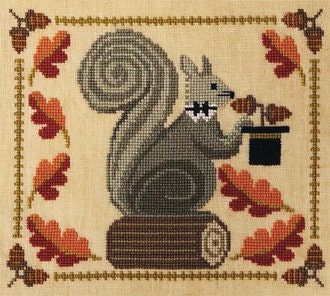 ARTFUL OFFERINGS "Squirrely Acorn Banquet" Counted Cross Stitch Pattern, Autumn, Squirrel, Acorns, Top Hat, Pattern Only