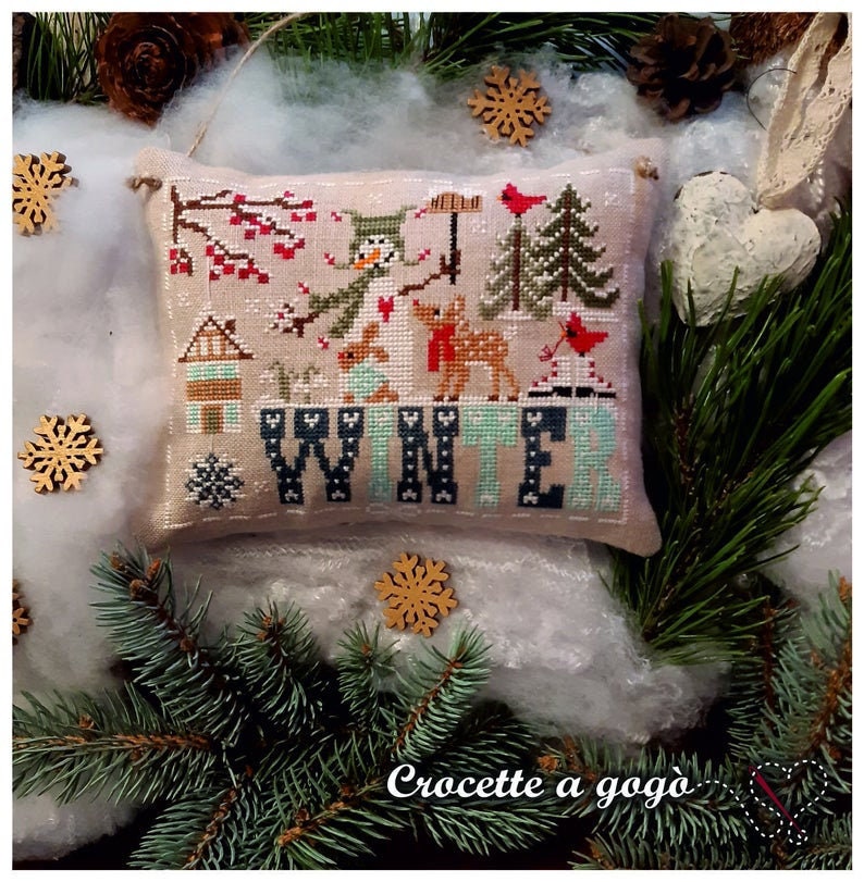 Crocette A Gogo   "HELLO WINTER"  Counted Cross Stitch Pattern  Winter, Christmas, Snowman, Italy, Pattern OnlyGogo