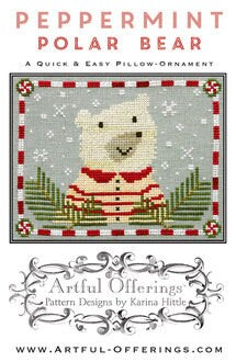ARTFUL OFFERINGS "Peppermint Polar Bear" Counted Cross Stitch Pattern, Winter. Christmas, Ornament, Pattern Only