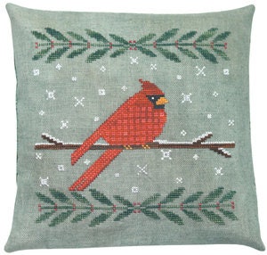 ARTFUL OFFERINGS "Wintertide Cardinal" Counted Cross Stitch Pattern, Winter. Christmas, Holly, Snowflakes, Holiday, Pattern Only