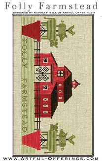 ARTFUL OFFERINGS "Folly Farmstead" Counted Cross Stitch Pattern, Barnyard, Cows Pigs, Chickens, Country, Pattern Only