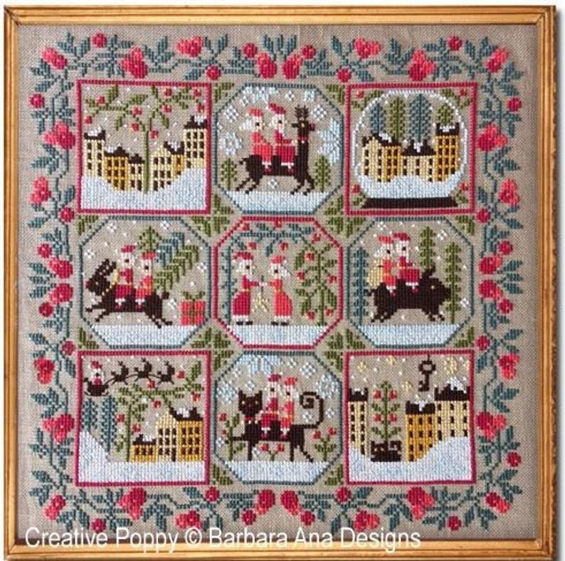 BARBARA ANA DESIGNS "Santa's Trips" Counted Cross Stitch Pattern, Animals, Farming, Fish, Church, Paper Pattern