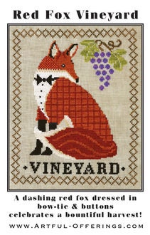 ARTFUL OFFERINGS "Red Fox Vineyard" Counted Cross Stitch Pattern, Autumn, Bountiful Harvest, Pattern Only