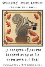 ARTFUL OFFERINGS "Squirrely Acorn Banquet" Counted Cross Stitch Pattern, Autumn, Squirrel, Acorns, Top Hat, Pattern Only