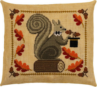ARTFUL OFFERINGS "Squirrely Acorn Banquet" Counted Cross Stitch Pattern, Autumn, Squirrel, Acorns, Top Hat, Pattern Only