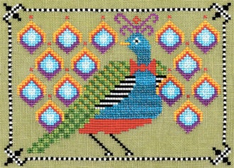 ARTFUL OFFERINGS "Persnickety-Peacock" Counted Cross Stitch Pattern, Bow-tie, Pillow, Ornament, Pattern Only