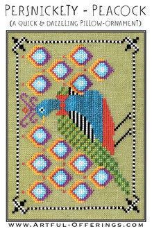ARTFUL OFFERINGS "Persnickety-Peacock" Counted Cross Stitch Pattern, Bow-tie, Pillow, Ornament, Pattern Only
