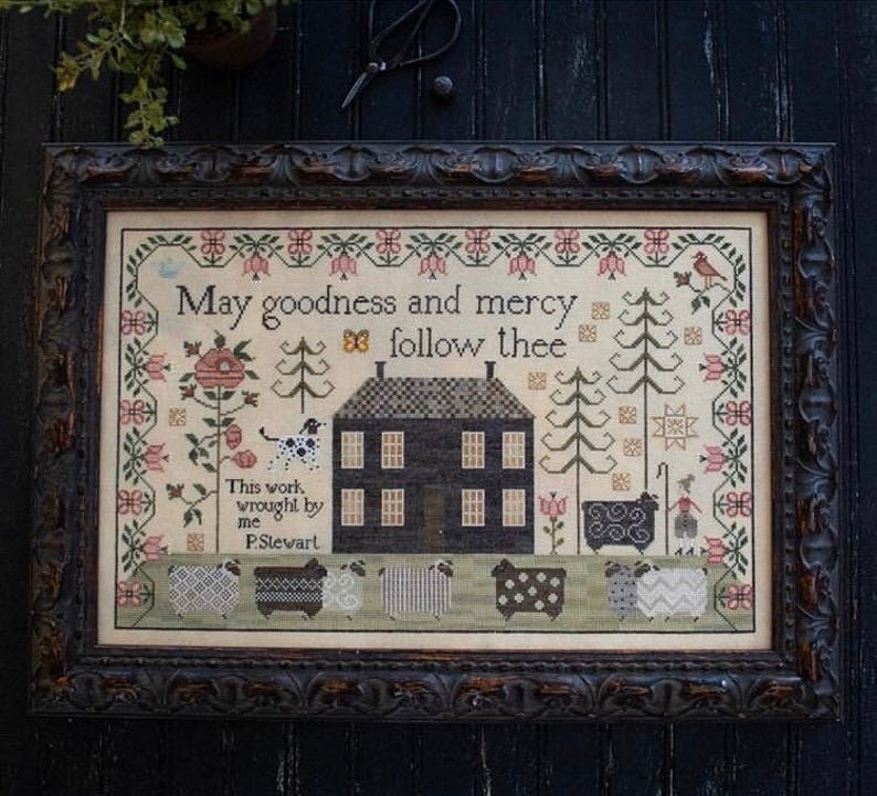 PLUM STREET SAMPLERS "A Shepherd's Song"  Counted Cross Stitch Pattern  Sheep, May Goodness and Mercy Follow Thee, Paper Pattern