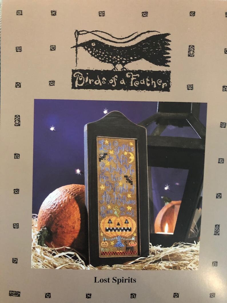 BIRDS OF A FEATHER "Lost Spirits" Counted Cross Stitch Pattern, Halloween, Pumpkin, Bats Autumn, Paper Pattern