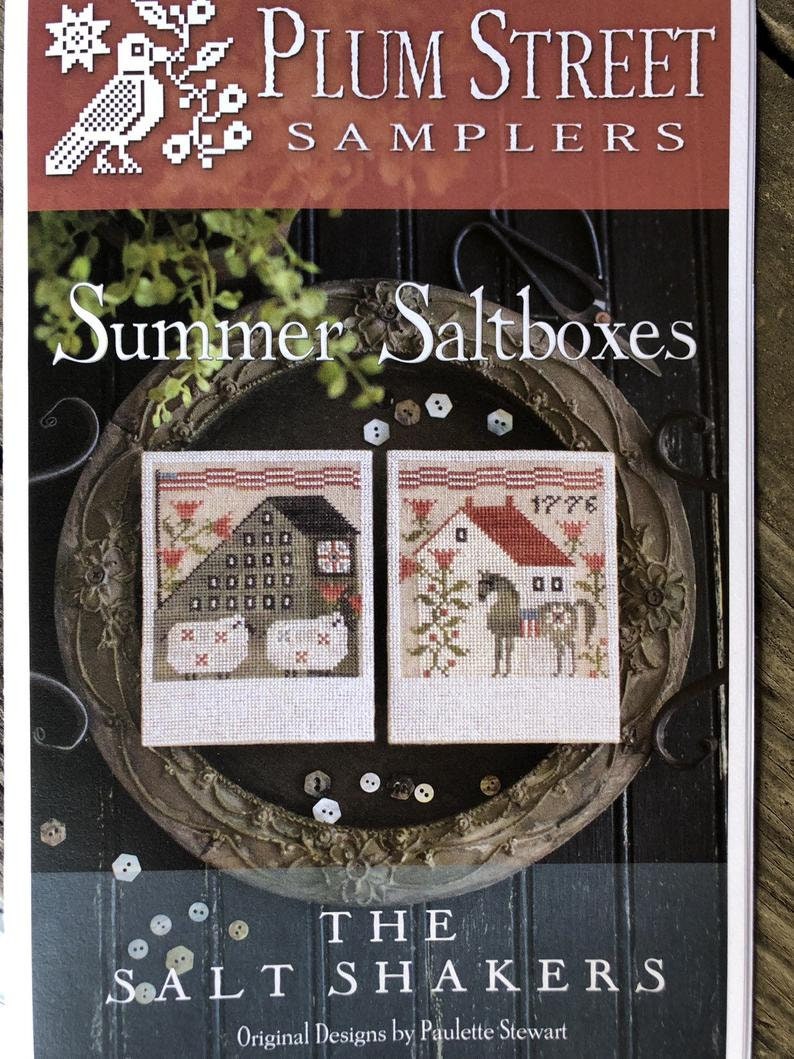 PLUM STREET SAMPLERS "Summer Saltboxes"  Counted Cross Stitch Pattern  Horse, Sheep, Flags, Sampler, The Salt Shakers, Paper Pattern
