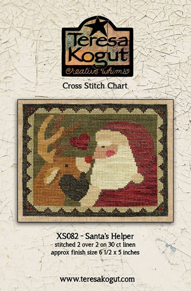 TERESA KOGUT "Santa's Helper"  Counted Cross Stitch Pattern  Christmas, Winter, Santa, Country, Pattern Only