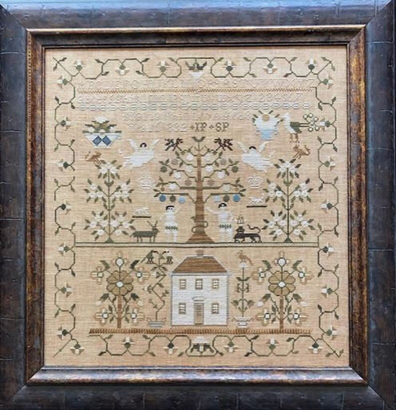 SHAKESPEARE'S PEDDLER "Maria Phinney 1832: Adam & Eve's House" Counted Cross Stitch Pattern, Sampler, by Theresa Venette, Pattern Only