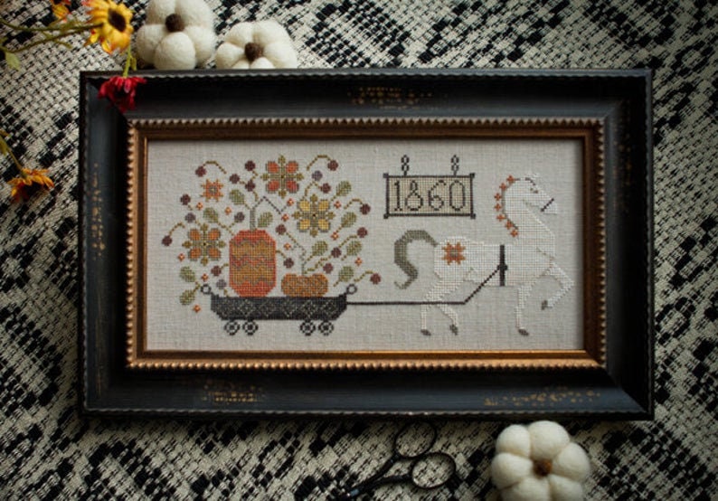 PLUM STREET SAMPLERS "Harvest Delivery"  Counted Cross Stitch Pattern  Autumn, Pumpkins, Horse, Wagon, Pattern Only