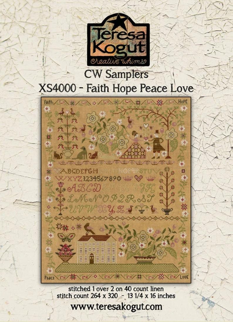 TERESA KOGUT "Faith Hope Peace Love"  Counted Cross Stitch Pattern  Creative Whims, Sampler, Pattern Only