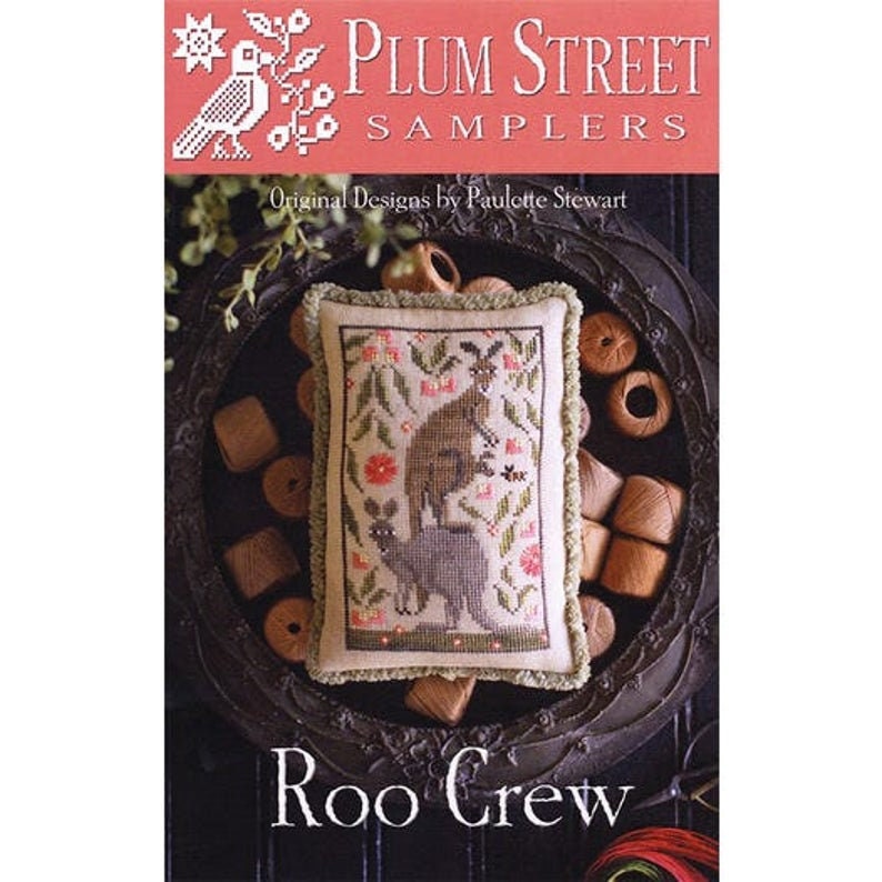 PLUM STREET SAMPLERS "Roo Crew"  Counted Cross Stitch Pattern  Kangaroos, Flower, Adorable, Paper Pattern