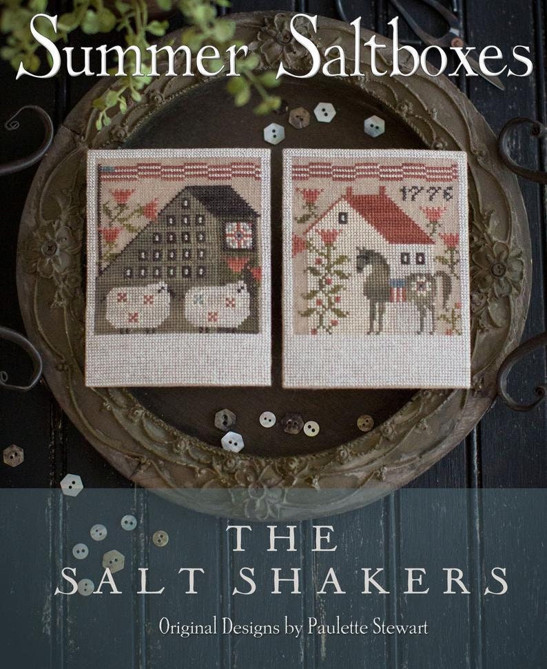PLUM STREET SAMPLERS "Summer Saltboxes"  Counted Cross Stitch Pattern  Horse, Sheep, Flags, Sampler, The Salt Shakers, Paper Pattern