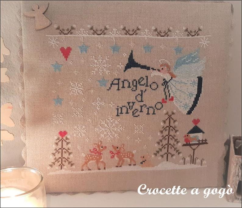 CROCETTE A GOGO "Winter Angel (Angelo d'inverno)"  Counted Cross Stitch Pattern  Winter, Christmas, Snow, Reindeer, Paper Pattern