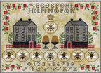 ARTFUL OFFERINGS "Honey Hill Hamlet (A Simple Sampler)" Counted Cross Stitch Pattern, Queen Bee, Bee Skep, Clapboard Houses, Pattern Only