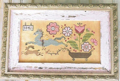 PLUM STREET SAMPLERS "Spring Delivery"  Counted Cross Stitch Pattern  Horse, Cart, Flowers, Tulip, Paper Pattern