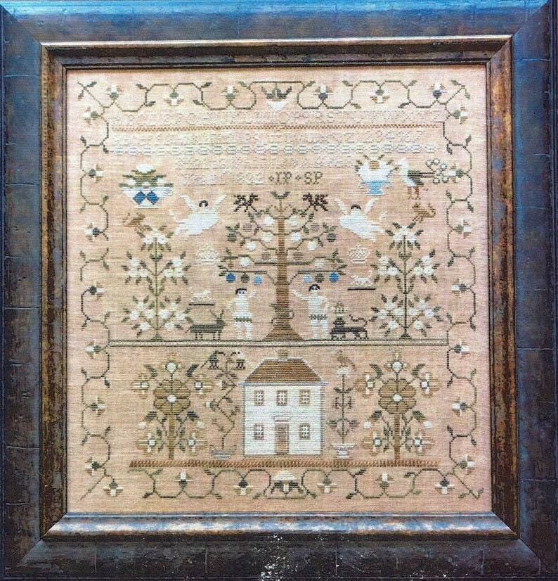 SHAKESPEARE'S PEDDLER "Maria Phinney 1832: Adam & Eve's House" Counted Cross Stitch Pattern, Sampler, by Theresa Venette, Pattern Only