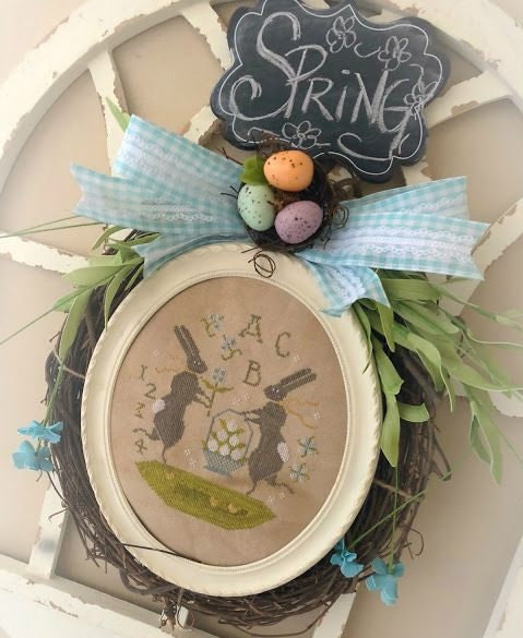 WITH THY NEEDLE & Thread "Spring Frolic at Bunny Hill"  Cross Stitch Pattern  Brenda Gervais, Easter, Spring, Sampler,  Pattern Only