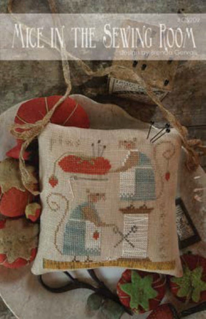 WITH THY NEEDLE "Mice In The Sewing Room" Counted Cross Stitch Pattern, Tomato Pincushion, Needles, Scissors, Pattern Only