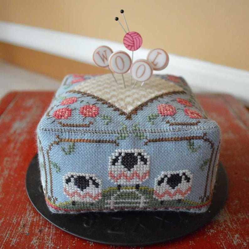 HANDS ON DESIGN "Block Party - Wool" Counted Cross Stitch Pattern & Wool (Includes Handcrafted Pin Set too!), Sheep