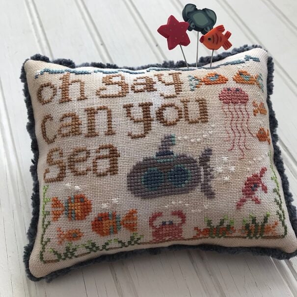 HANDS ON DESIGN "Oh Say Can You Sea" Counted Cross Stitch Pattern & Velveteen Included Plus Pin Set Too!