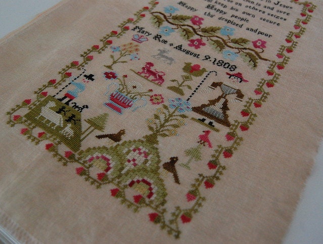 THE SCARLETT HOUSE "Mary Roe 1808" Counted Cross Stitch Pattern, Reproduction Sampler by Tanya Brockmeyer, Paper Pattern