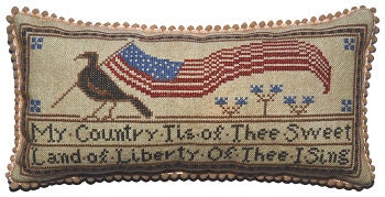 LA~D~DA "My Country" Counted Cross Stitch Pattern, American Flag, Americana, Black Bird, Pattern Only