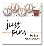 HANDS ON DESIGN "Block Party - J is for Java" Counted Cross Stitch Pattern & Wool (Includes Handcrafted Pin Set Too!), Coffee