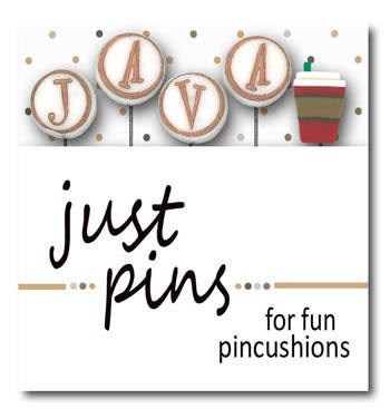 HANDS ON DESIGN "Block Party - J is for Java" Counted Cross Stitch Pattern & Wool (Includes Handcrafted Pin Set Too!), Coffee