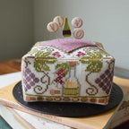 HANDS ON DESIGN "Block Party - Vino" Counted Cross Stitch Pattern & Felt Wool (Includes Handcrafted Pin Set Too!)