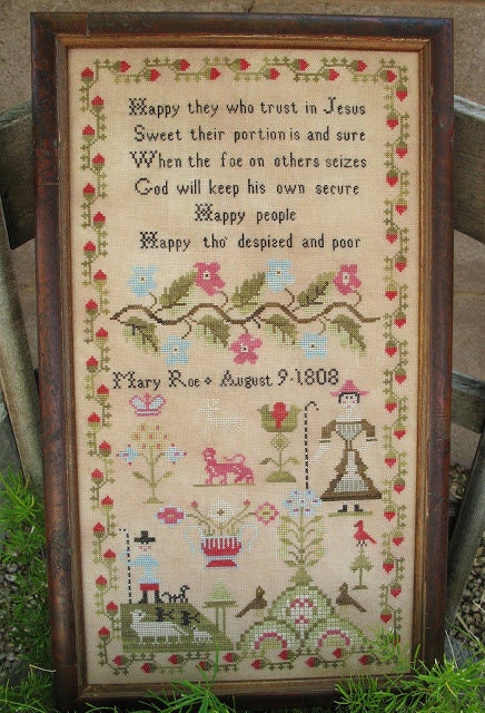 THE SCARLETT HOUSE "Mary Roe 1808" Counted Cross Stitch Pattern, Reproduction Sampler by Tanya Brockmeyer, Paper Pattern