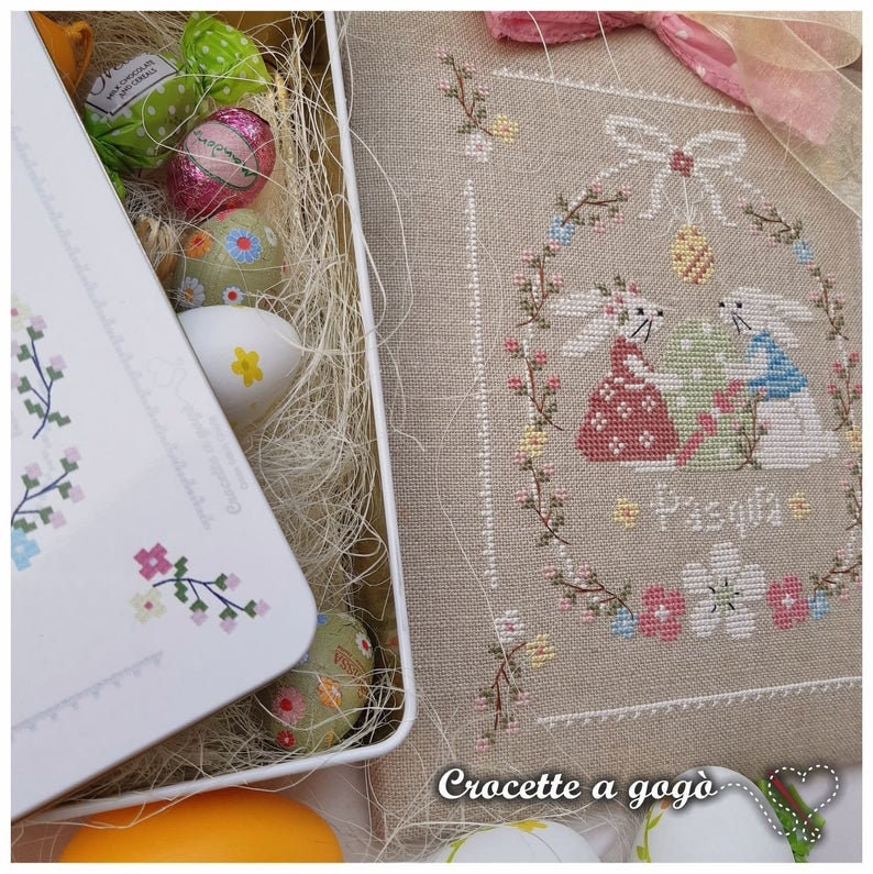 CROCETTE A GOGO "In Love At Easter"  Counted Cross Stitch Pattern  Easter, Easter Egg, Rabbits, Spring, Paper Pattern
