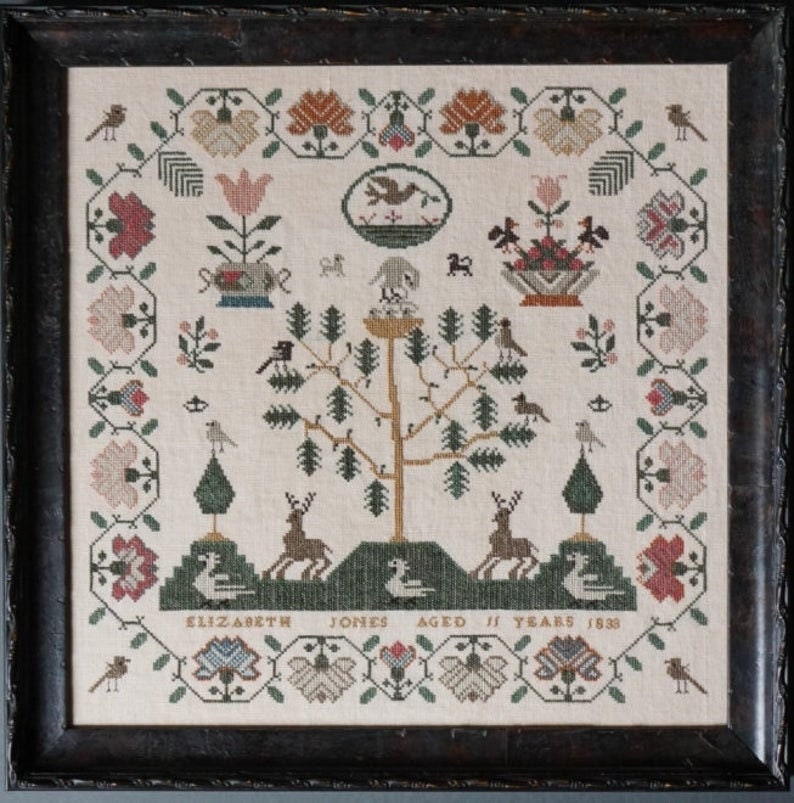 LA~D~DA "Elizabeth Jones Sampler" Counted Cross Stitch Pattern, Reproduction Sampler, Nashville Market 2019 Release, Pattern Only