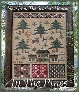 THE SCARLETT HOUSE "In The Pines" Counted Cross Stitch Pattern, Sampler, Deer, Log Cabin, Pattern Only