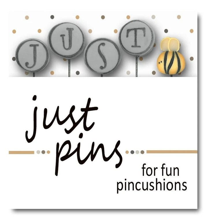 HANDS ON DESIGN "Just Bee:  Bee More" Cross Stitch Pattern & Includes Bee Charm, Chenille Trim and Handmade Just Another Button Co Pin Set