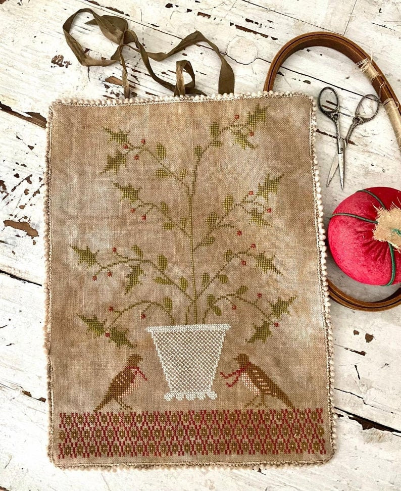 STACY NASH PRIMITIVES "Holly Basket Sewing Roll"  Counted Cross Stitch Pattern, 2021 Needlework Expo, Pattern Only