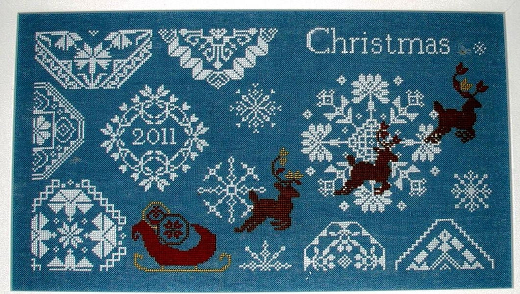 AuryTM "Snowy Christmas - Quaker Style" Counted Cross Stitch Pattern, Winter, Reindeer, Santa Sleigh, Pattern Only