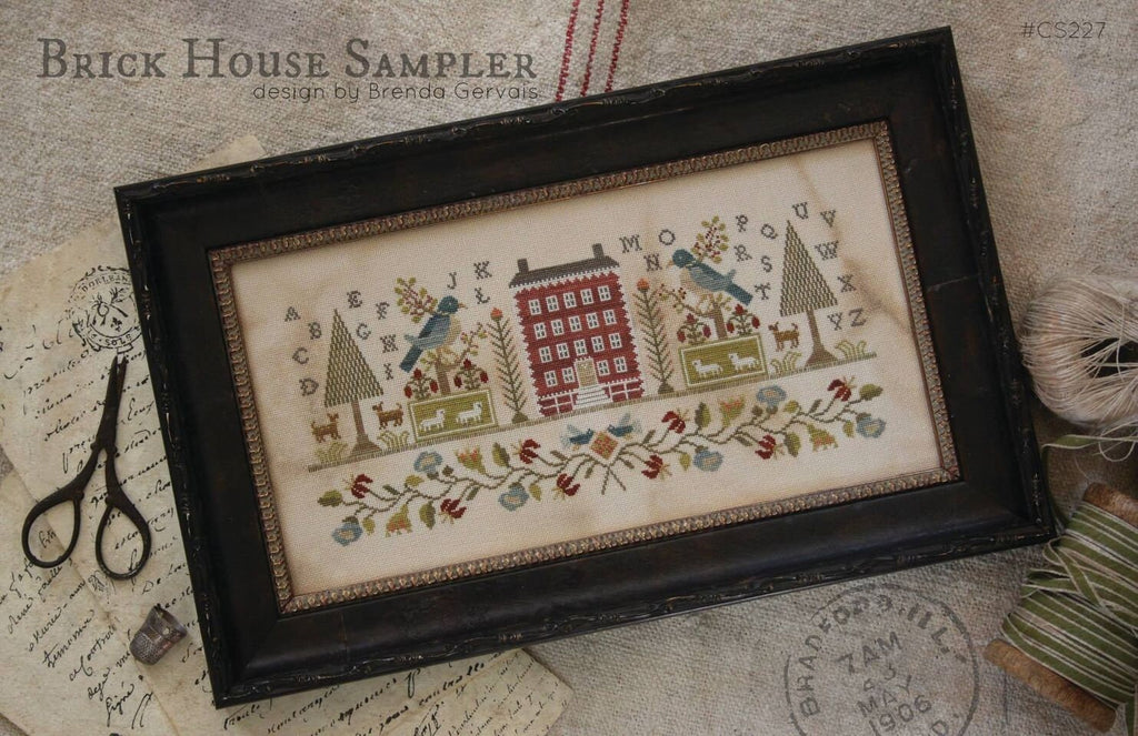 WITH THY NEEDLE & Thread "Brick House Sampler"  Counted Cross Stitch Pattern  Brenda Gervais, Sampler, Pattern Only