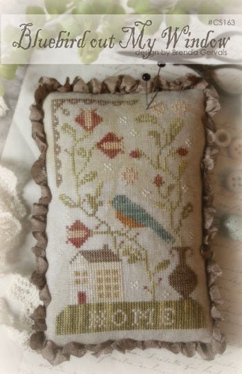 With Thy Needle & Thread "BLUEBIRD out MY WINDOW" Brenda Gervais, Cross Stitch Pattern, Spring, Home, Birds of Summer, Pattern Only
