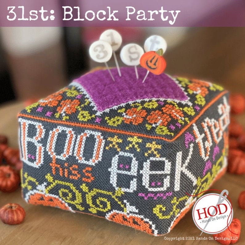 HANDS ON DESIGN "31st: Block Party" Counted Cross Stitch Pattern, Includes Wool + Handcrafted Pins too!, 2021 Needlework Expo