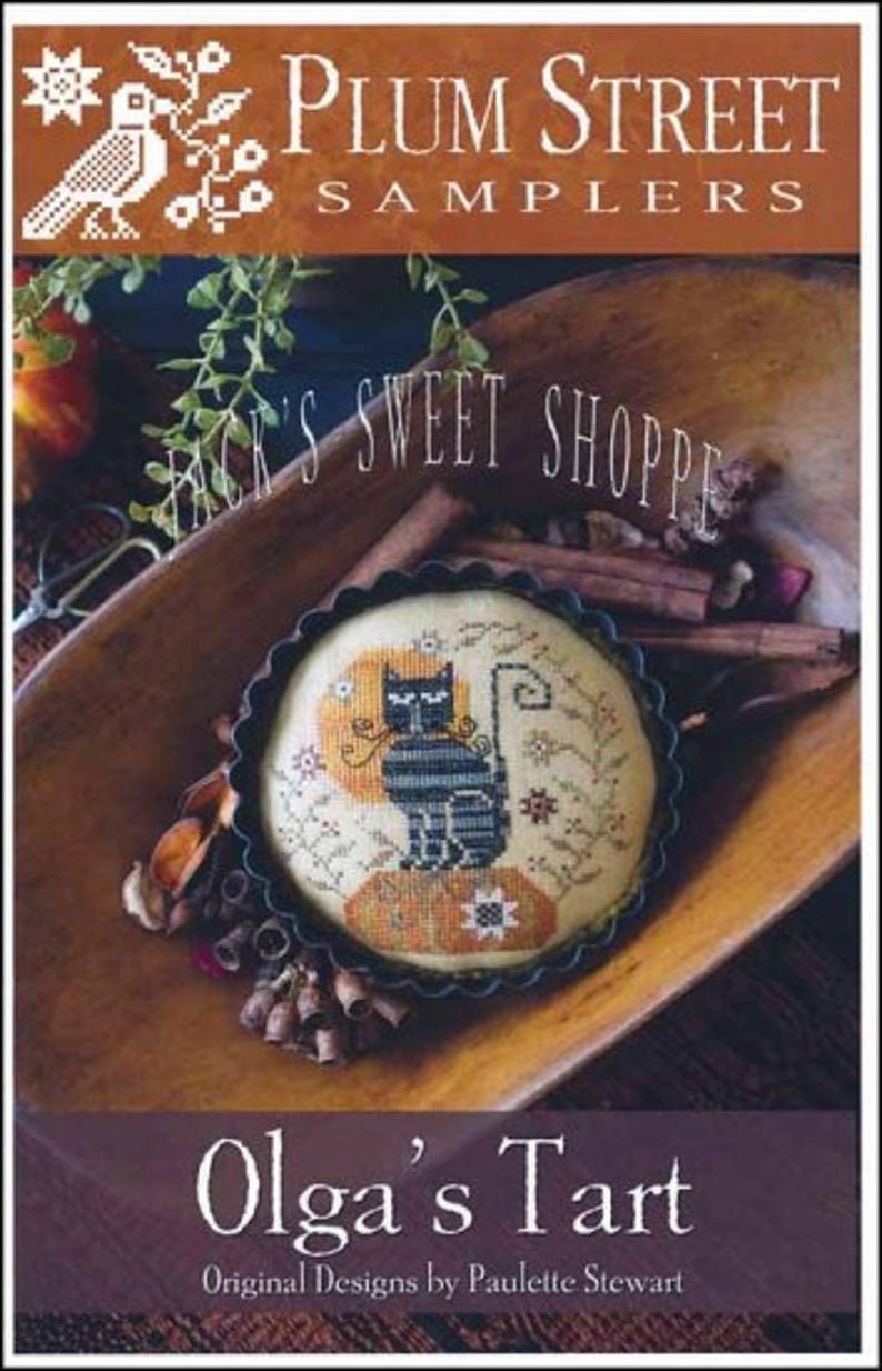 PLUM STREET SAMPLERS "Olga's Tart"  Counted Cross Stitch Pattern  Jack's Sweet Shoppe, Fall, Autumn, Cat, Paper Pattern