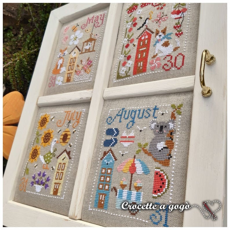 CROCETTE A GOGO "The Time Window - Part 2"  Counted Cross Stitch Pattern  May, June, July, August, Calendar, Italy, Paper Pattern