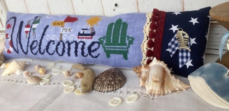 ROVARIS "Welcome Summer" Counted Cross Stitch Pattern with Silver Fish CHARM, Summer, Beach, Pattern Only